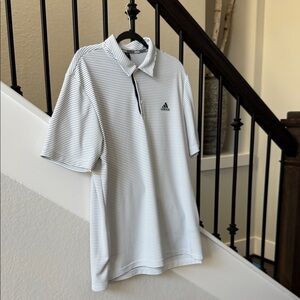 Adidas Men's Polo Shirt - White and Black Stripes